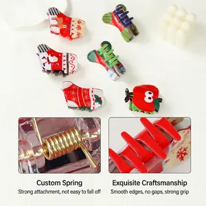 Lot de pinces à cheveux de Noël avec motifs renne et Père Noël en rouge et vert festif
