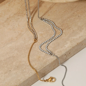 Minimalist gold and silver stainless steel anklets with sparkling cubic zirconia on stone