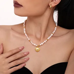Natural Freshwater Pearl Necklace Copper 18K Gold Plated Handmade Beaded Choker For Women French Luxury Style Jewelry Gift