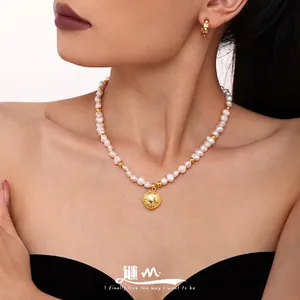 Natural Freshwater Pearl Necklace Copper 18K Gold Plated Handmade Beaded Choker For Women French Luxury Style Jewelry Gift