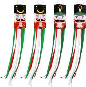 Nutcracker Christmas windsocks set of 4 with colorful hanging ribbons for garden decor