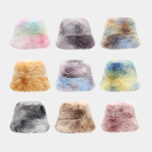 Cappello Alla Pescatora Caldo In Pelliccia Sintetica Da Donna Tie Dye Colorato Peluche Lungo Tesa Larga Moda Outdoor