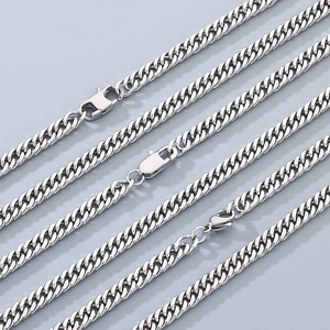 Cuban Link Chain Necklace Stainless Steel Polished Flat Curb Hip Hop Punk Minimalist Jewelry For Men Women