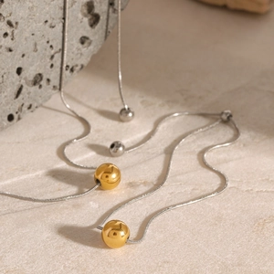 Minimalist gold and silver two-tone geometric sphere pendant snake chain necklaces