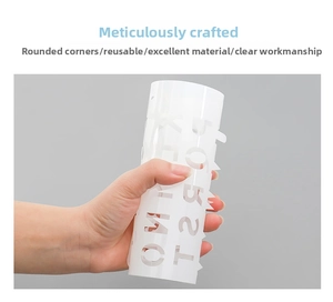 Macro view of flexible semi-transparent PET stencil with rounded corners and smooth texture