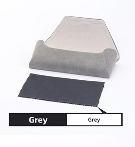 Grey triangular folding eyeglass case with microfiber cleaning cloth accessory set