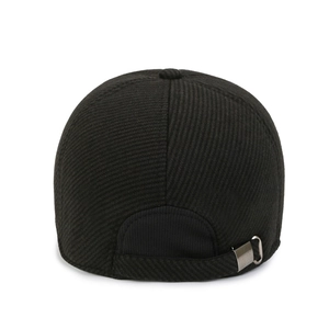 Men's winter corduroy baseball cap in black featuring adjustable metal back buckle strap