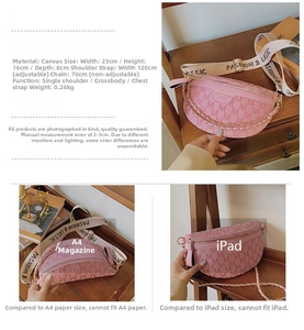 Ροζ τσάντα χιαστί oxford 23x16x8cm με λεπτομέρειες μεγέθους και ζακάρ υφής στο ύφασμα
