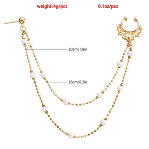 Détail de la boucle de nez dorée à double chaîne avec perles et mesures des longueurs