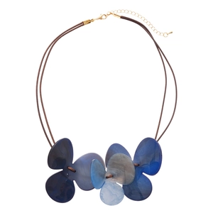 Double-layer cord necklace featuring blue acrylic clover floral pendants in retro style