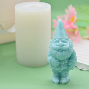 DIY Santa Gnome silicone mold with finished light blue 3D gnome candle for Christmas