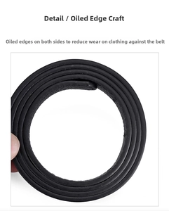 Detailed view of women's black leather belt with smooth oil-edge craftsmanship finish