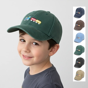 Kids Baseball Cap Washed Cotton Cartoon Train Embroidery Adjustable Sun Hat Toddler Boys Girls Vintage Breathable