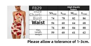 Size chart for halter neck bodycon dress showing XS to L measurements in centimeters