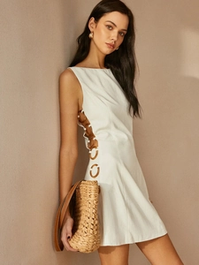 Chic white sleeveless mini dress with stylish side ring cutout and slim fit design