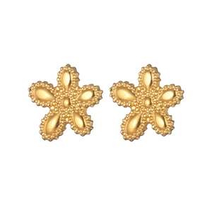 Minimalist golden stainless steel irregular flower stud earrings on white background