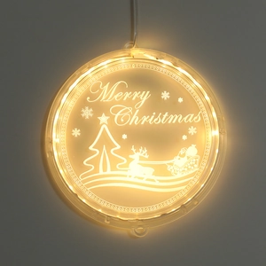 Round 3D acrylic Christmas reindeer LED lamp with warm yellow light for window decor