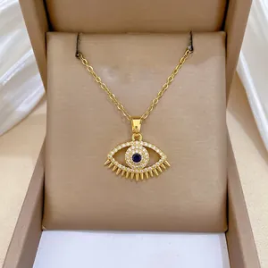 Stainless Steel Chain Evil Eye Necklace With Copper Zircon Eyelashes Pendant Luxury Jewelry For Women