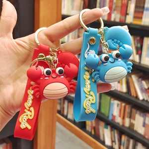 Cute silicone crab keychain set in red and blue colors with Forever Rich wrist strap