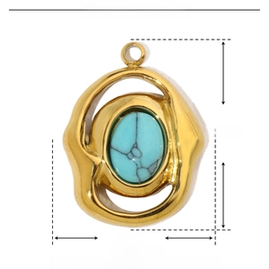 Detailed size specifications of the marquise-shaped turquoise pendant in gold steel frame