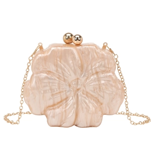 Flower Shaped Acrylic Clutch Bag Marble Texture Evening Handbag With Detachable Golden Chain Strap Elegant Party Accessory