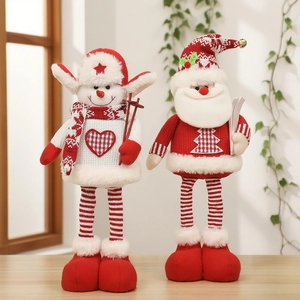 Figurines en peluche de Père Noël et bonhomme de neige avec jambes télescopiques