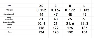 Detailed size chart for women's floral puff sleeve blouse with bust and length measurements