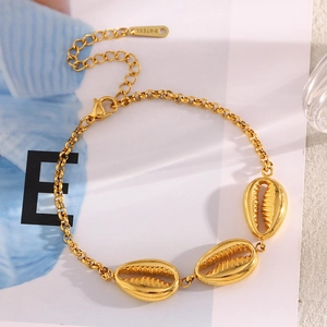Muschel Anhänger Armband 18K Vergoldet Edelstahl Verstellbar Sommer Strand Schmuck Für Damen