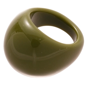 Minimalist olive green resin geometric round ring with a vintage glossy finish