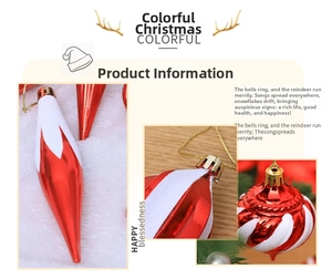 Detail of red and white electroplated Christmas ornaments with snowflake patterns and gold strings