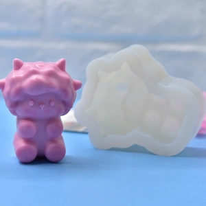 3D cartoon lamb silicone mold for DIY crafts with purple finished resin figure