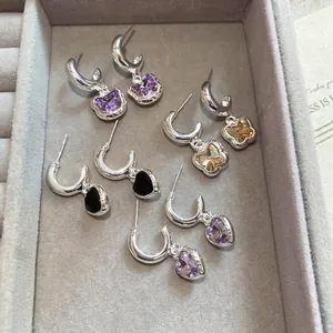 Elegant butterfly and heart pendant earrings set with rhinestones in various colors