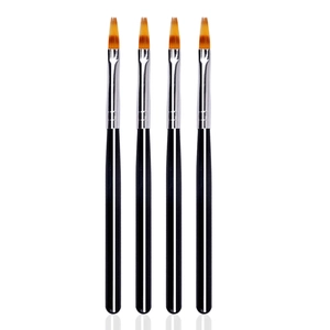 Set of four professional flat angled nail art brushes with black handles and synthetic hair