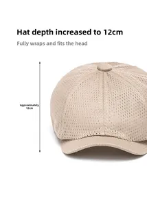 Detail of beige mesh newsboy cap showing the deep 12cm crown for a comfortable secure fit