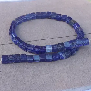 Macro shot of 8x8mm square lapis lazuli semi-finished beads for DIY jewelry making