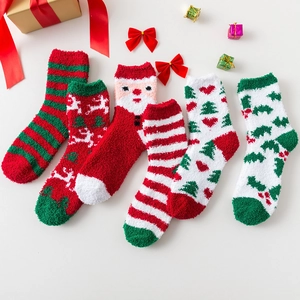 Christmas Fuzzy House Socks Warm Thick Coral Velvet Santa Reindeer Snowflake Pattern Winter Festive Floor Socks For Women