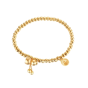 18K gold stainless steel beaded bracelet with gourd and Fu character charm