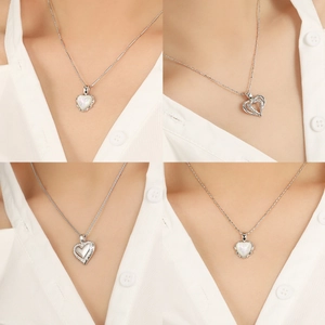 Elegant S925 sterling silver heart necklaces with mother of pearl and opal pendants
