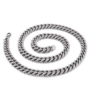 Vintage oxidized silver Cuban link chain necklace for men with a durable spring clasp