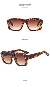 Detailed front and side views of C6 leopard print sunglasses with gradient tea lenses