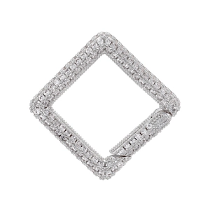 Macro shot of silver square lobster clasp with sparkling zircon pavé for jewelry making