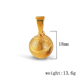 Detailed 18mm golden basketball pendant showing textured surface and physical dimensions