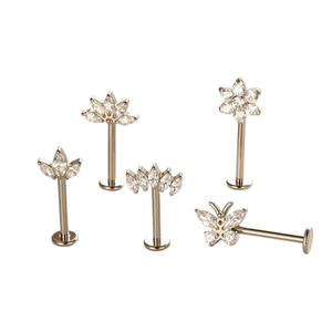 G23 titanium labret studs with marquise zircon flowers and butterfly designs