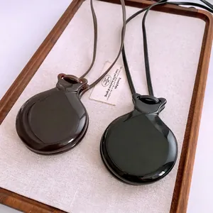 Portable Folding Mirror Necklace Resin Pendant With Leather Cord Retro Minimalist Sweater Chain For Women
