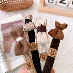 Maillard-style knit bow headbands set for girls in warm brown and beige tones