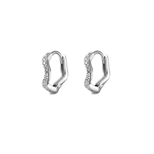 Sparkling wave-shaped huggie earrings in silver-tone metal with pavé zircon stones