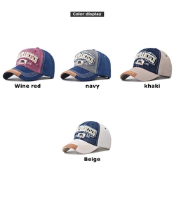 Four vintage washed baseball caps in contrast colors with San Francisco bear embroidery