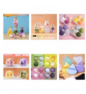 Collage of diverse beauty tools including triangle powder puffs and makeup sponges
