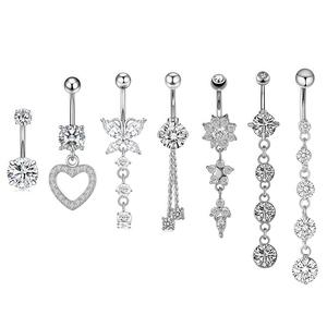 Copper Rhinestone Belly Rings Butterfly Heart Shape Dangle Navel Rings Jewelry For Women Beach Party Accessories
