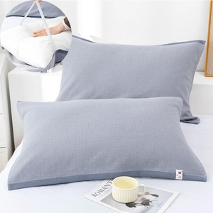 Thick cotton gauze pillow towel in grey-blue waffle weave with secure non-slip straps